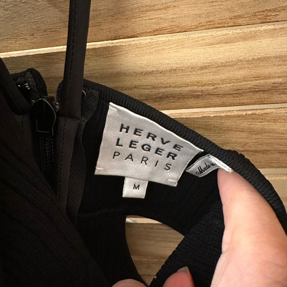 HERVE LEGER Cutout Ring-Embellished Black Bandage Bodysuit Size M - Picture 11 of 14